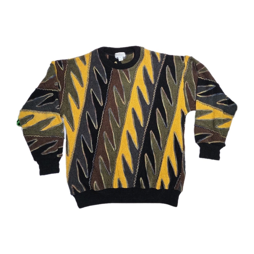 Vintage Norm Thompson Tundra Canada Sweater 3D Knit 90s Coogi Cosby Biggie Style